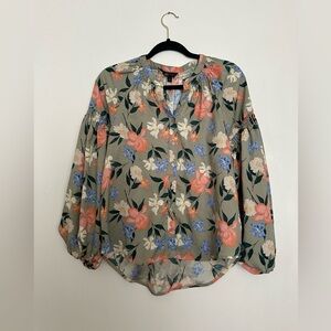 Frye Women’s Blouse Green Floral Long Sleeve Flowy Peasant Floral